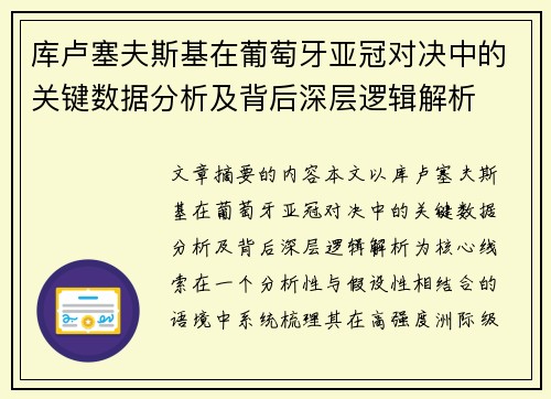 库卢塞夫斯基在葡萄牙亚冠对决中的关键数据分析及背后深层逻辑解析